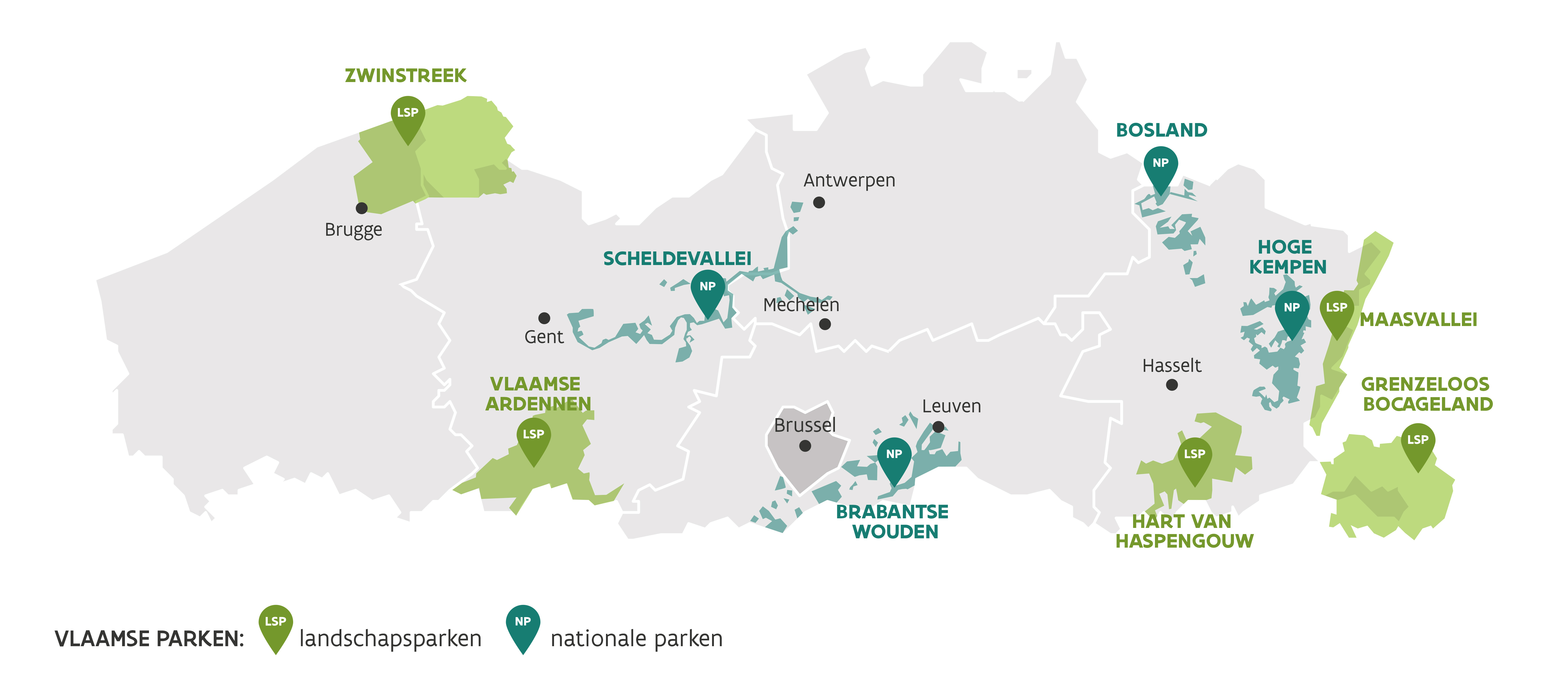 kaart parken Vlaanderen